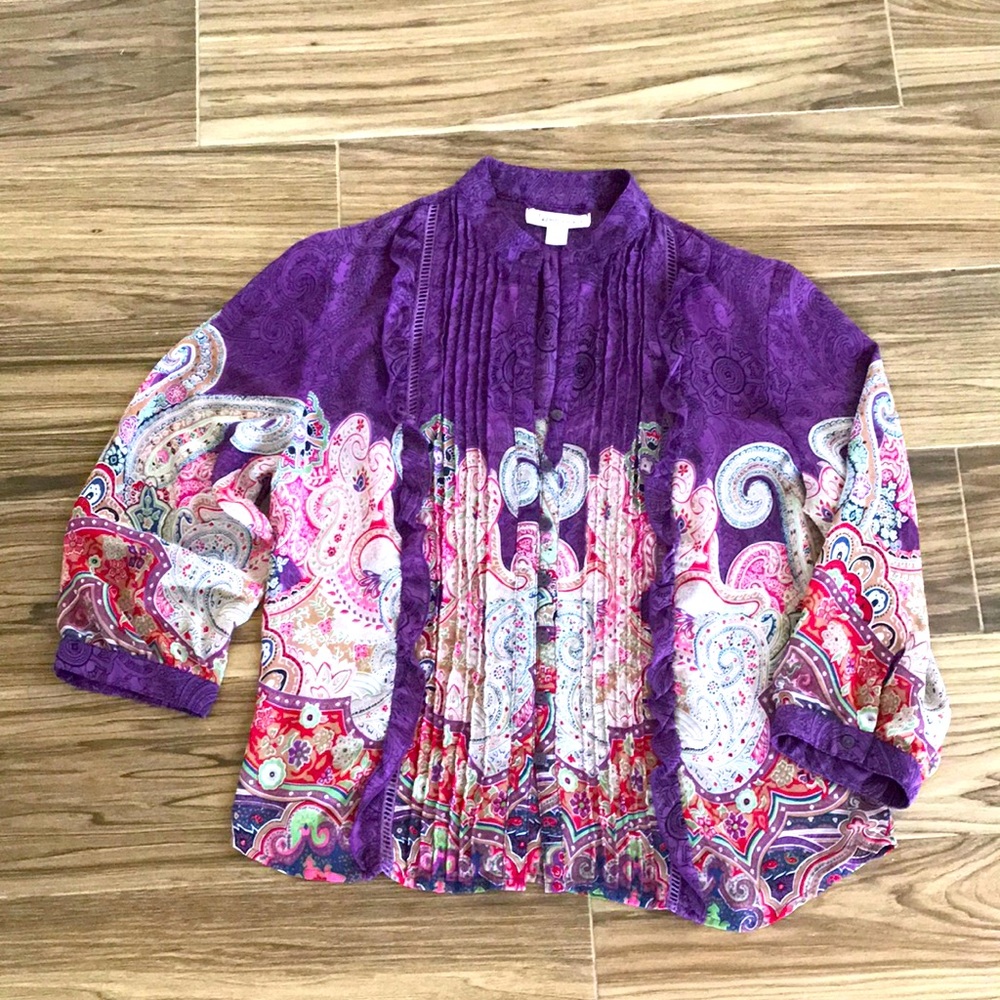 🟢Purple Paisley Border Print Blouse